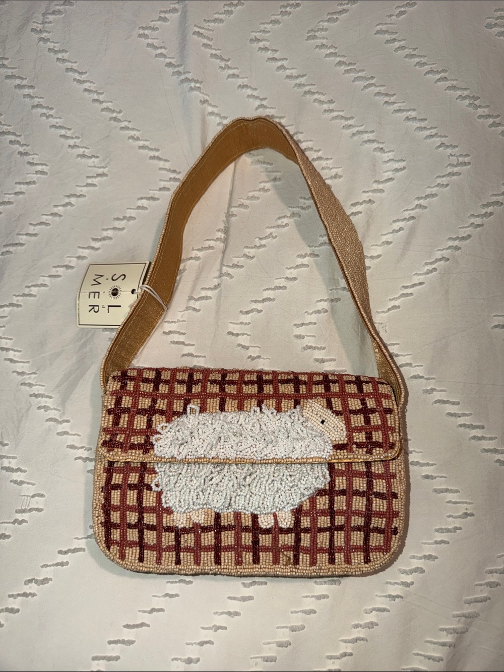 NWT Viral Beaded Sheep Sol Mer Beige and Brown Shoulder Bag Fall